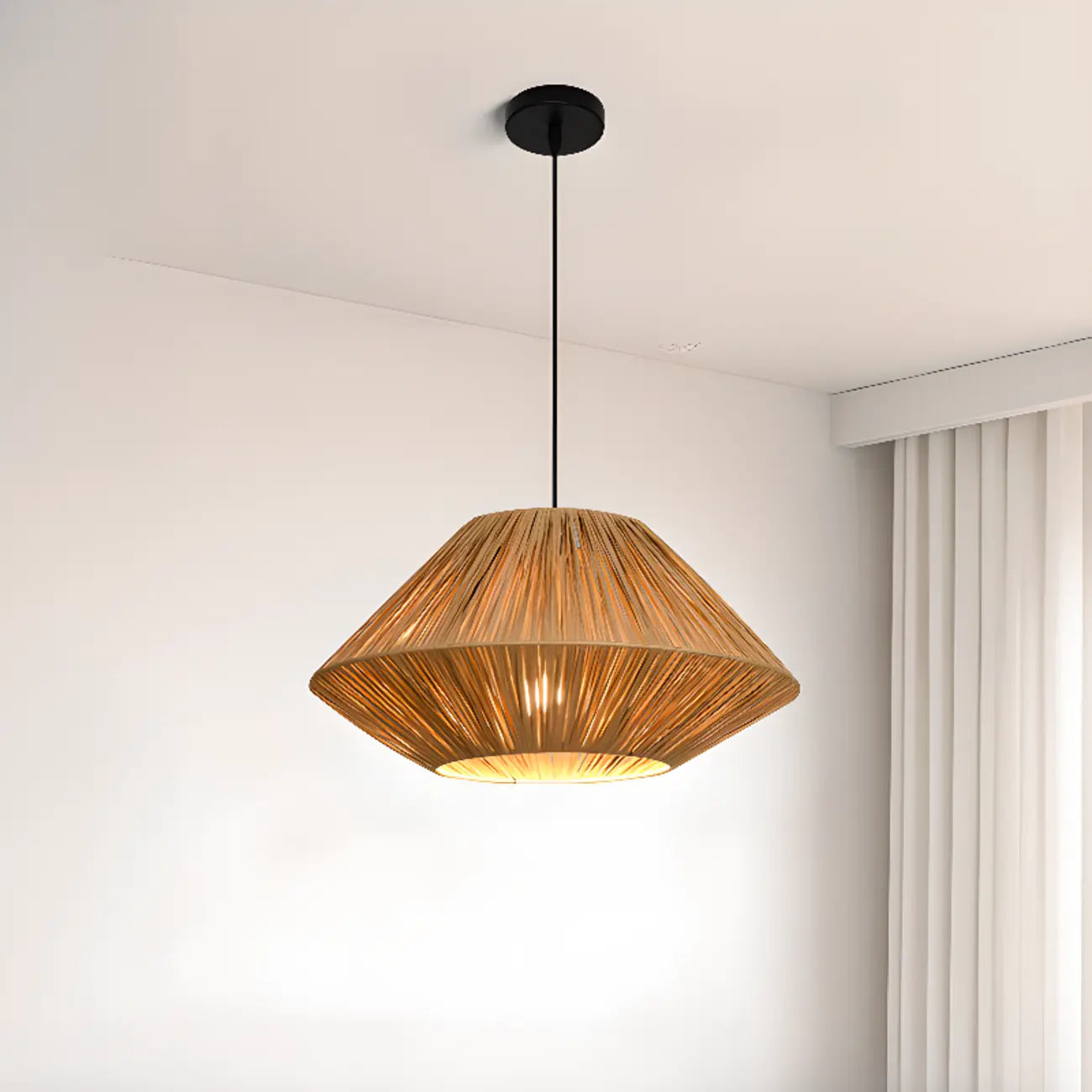 Lampadario a sospensione regolabile in rattan orientale e metallo beige