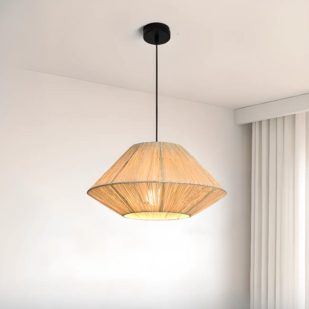 Lampadario a sospensione regolabile in rattan orientale e metallo beige