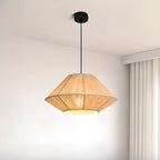Lampadario a sospensione regolabile in rattan orientale e metallo beige