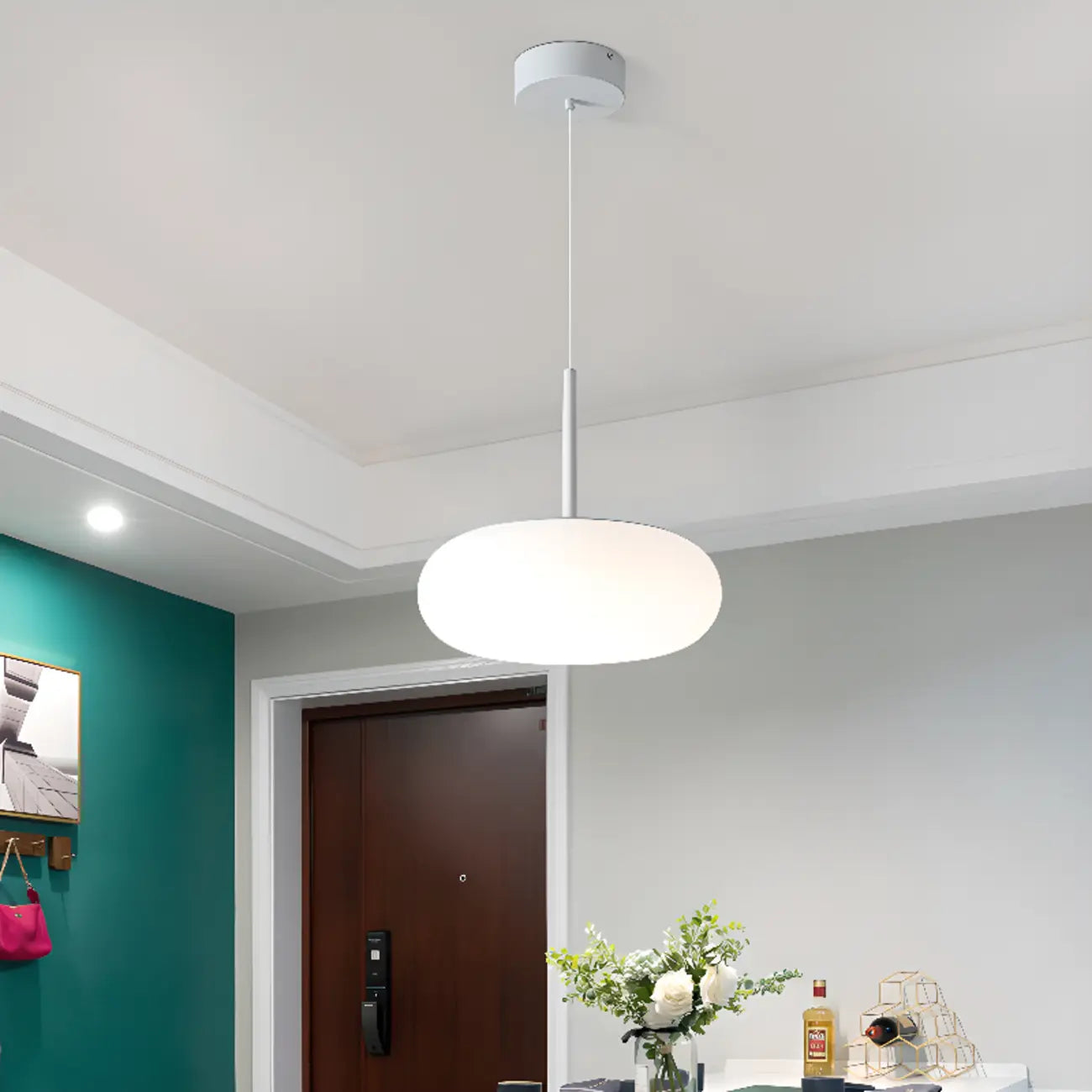 Suspension de cuisine blanche moderne et réglable à 3 niveaux d'intensité lumineuse LED