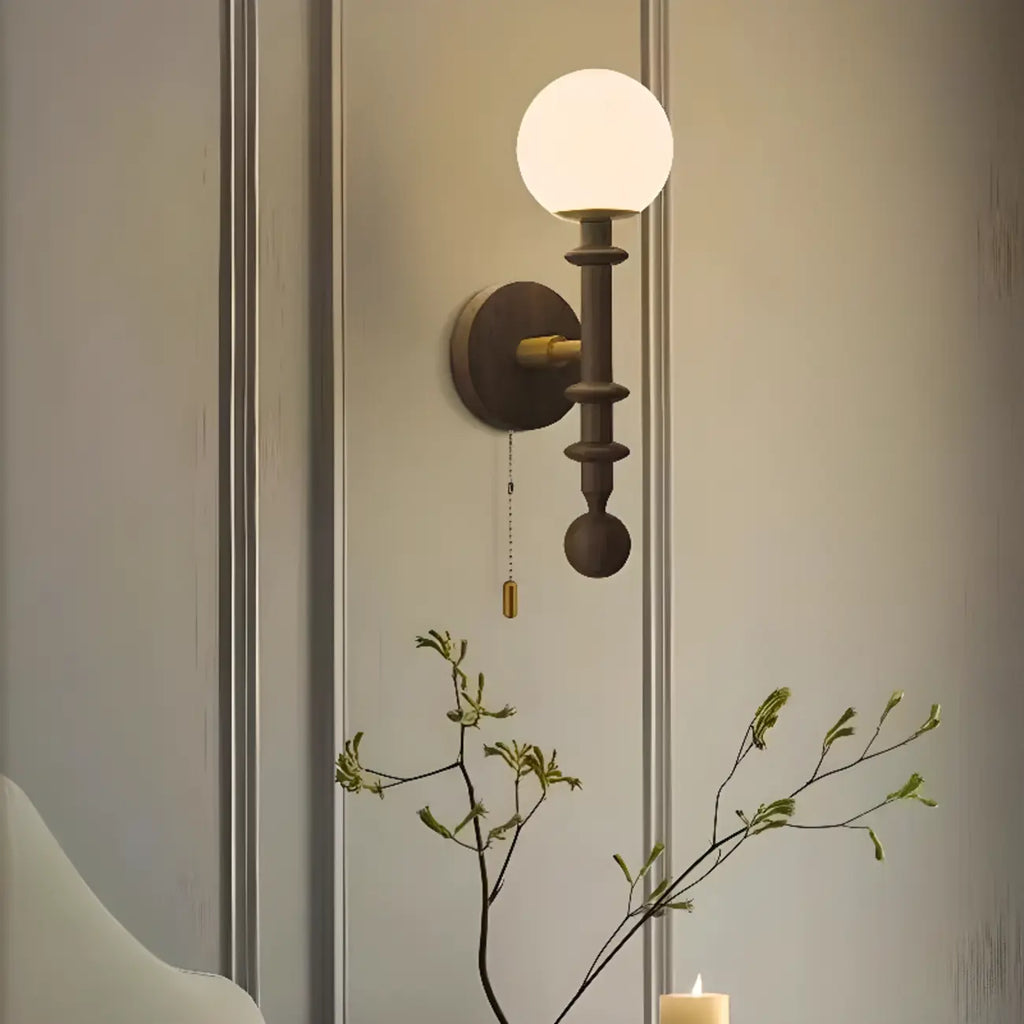 Applique murale vintage en bois et verre, style colonne française