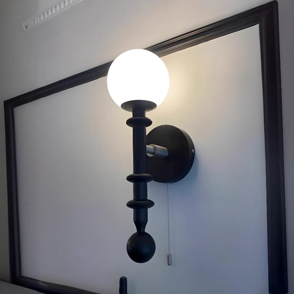 Applique murale vintage en bois et verre, style colonne française