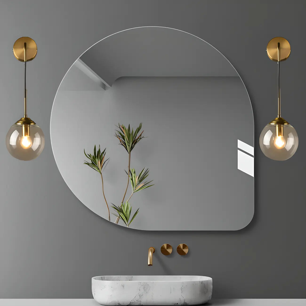 Applique murale moderne en verre doré avec globe pour salle de bain