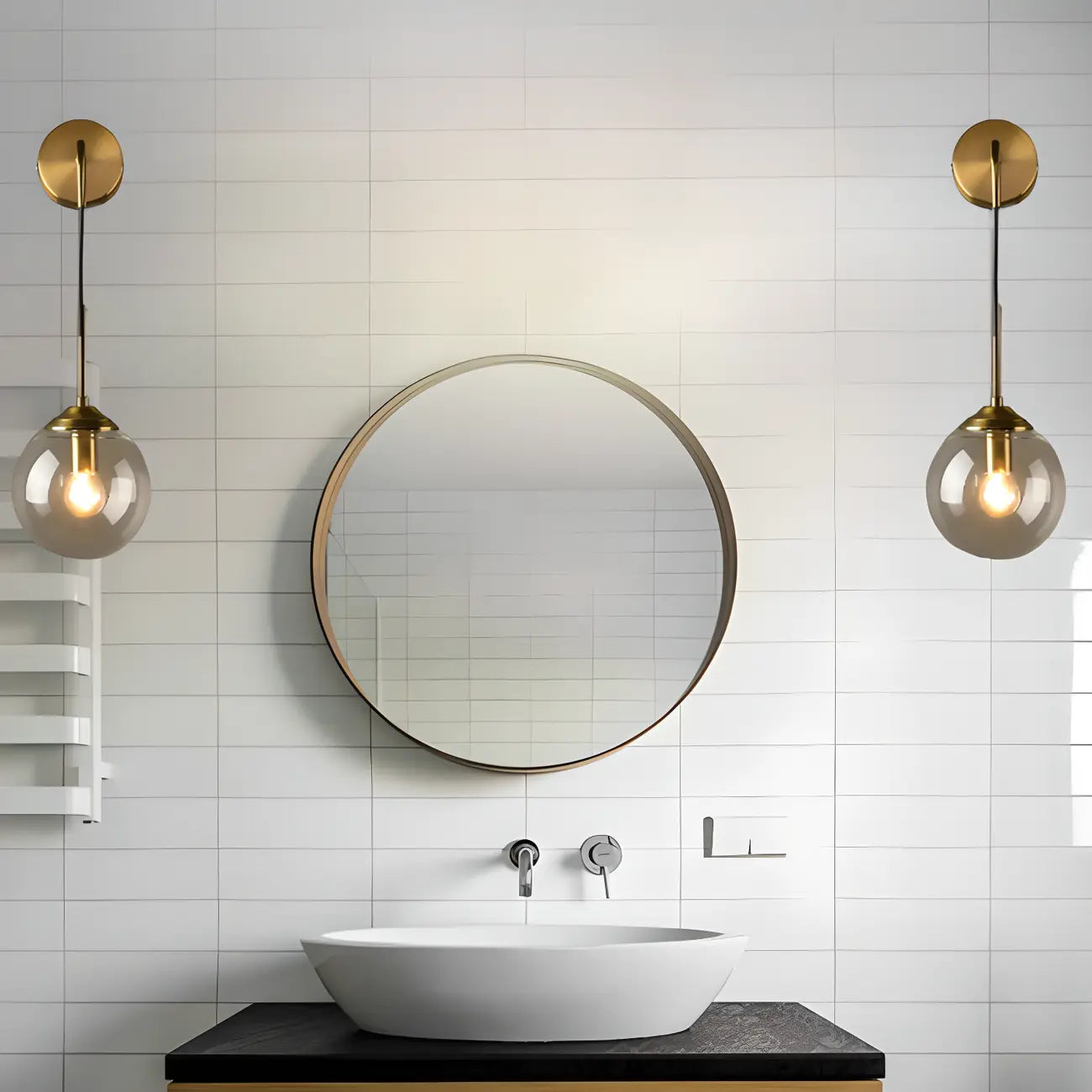 Applique murale moderne en verre doré avec globe pour salle de bain