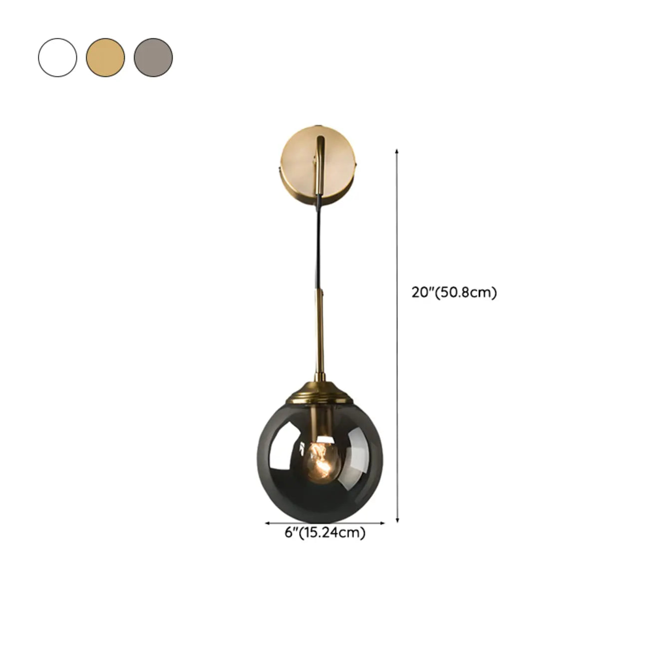 Applique murale moderne en verre doré avec globe pour salle de bain