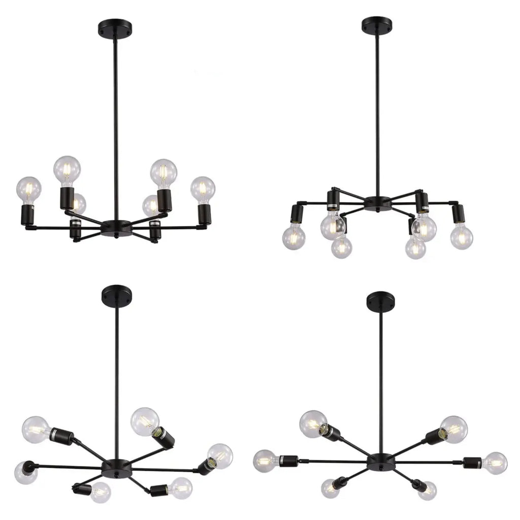 Lustre Sputnik minimaliste en métal noir de style industriel