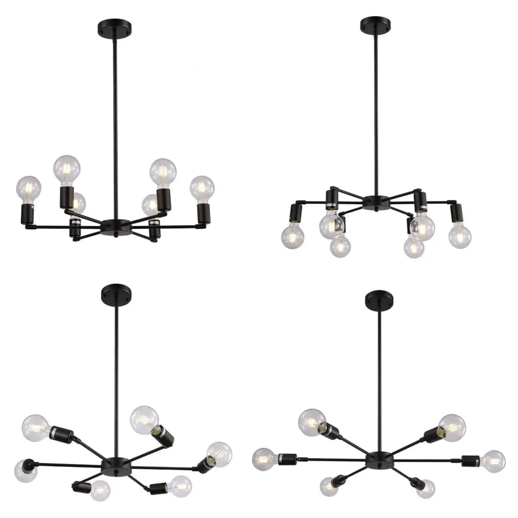 Lustre Sputnik minimaliste en métal noir de style industriel