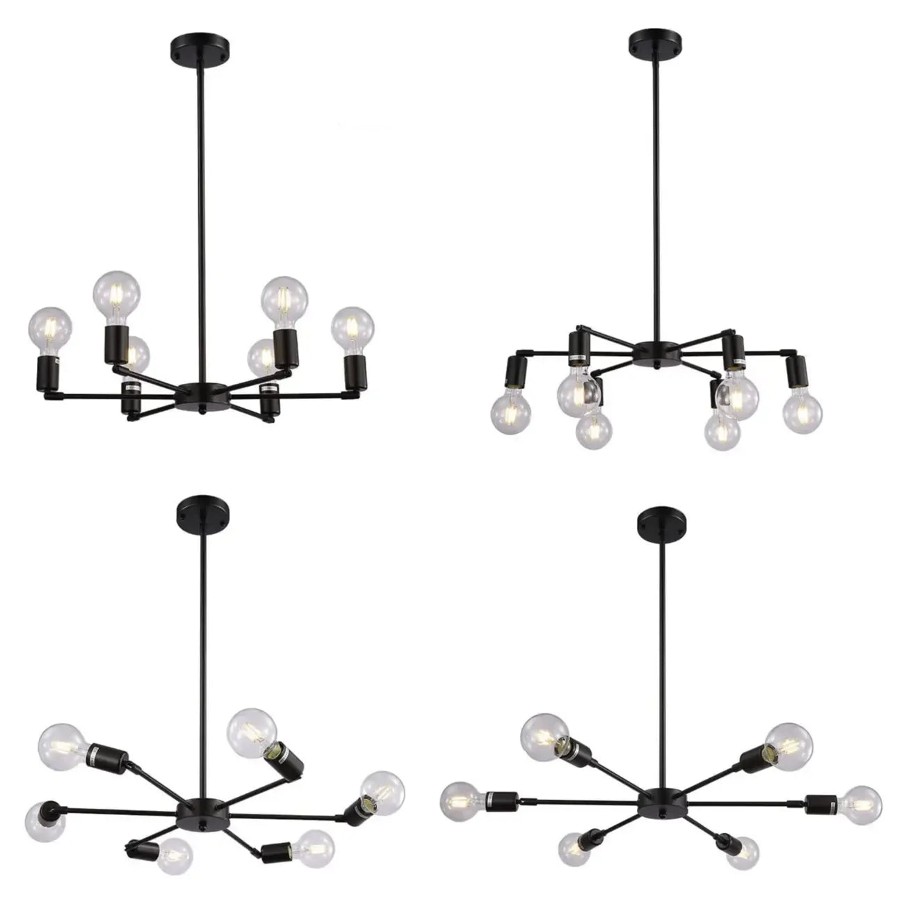 Lustre Sputnik minimaliste en métal noir de style industriel