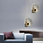 Suspension moderne à intensité variable LED en acrylique doré et motif floral