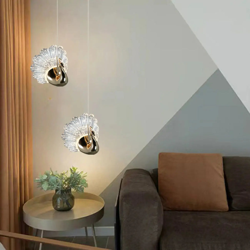 Suspension moderne à intensité variable LED en acrylique doré et motif floral