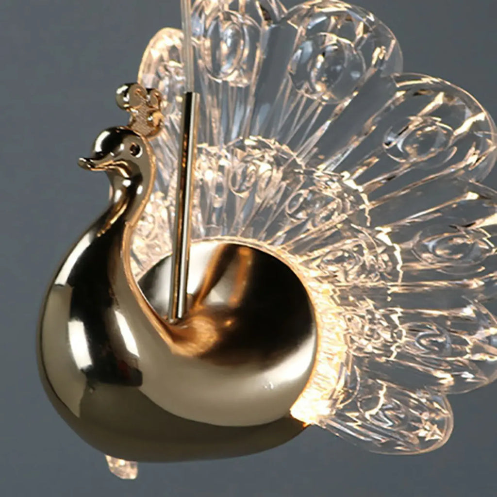 Suspension moderne à intensité variable LED en acrylique doré et motif floral