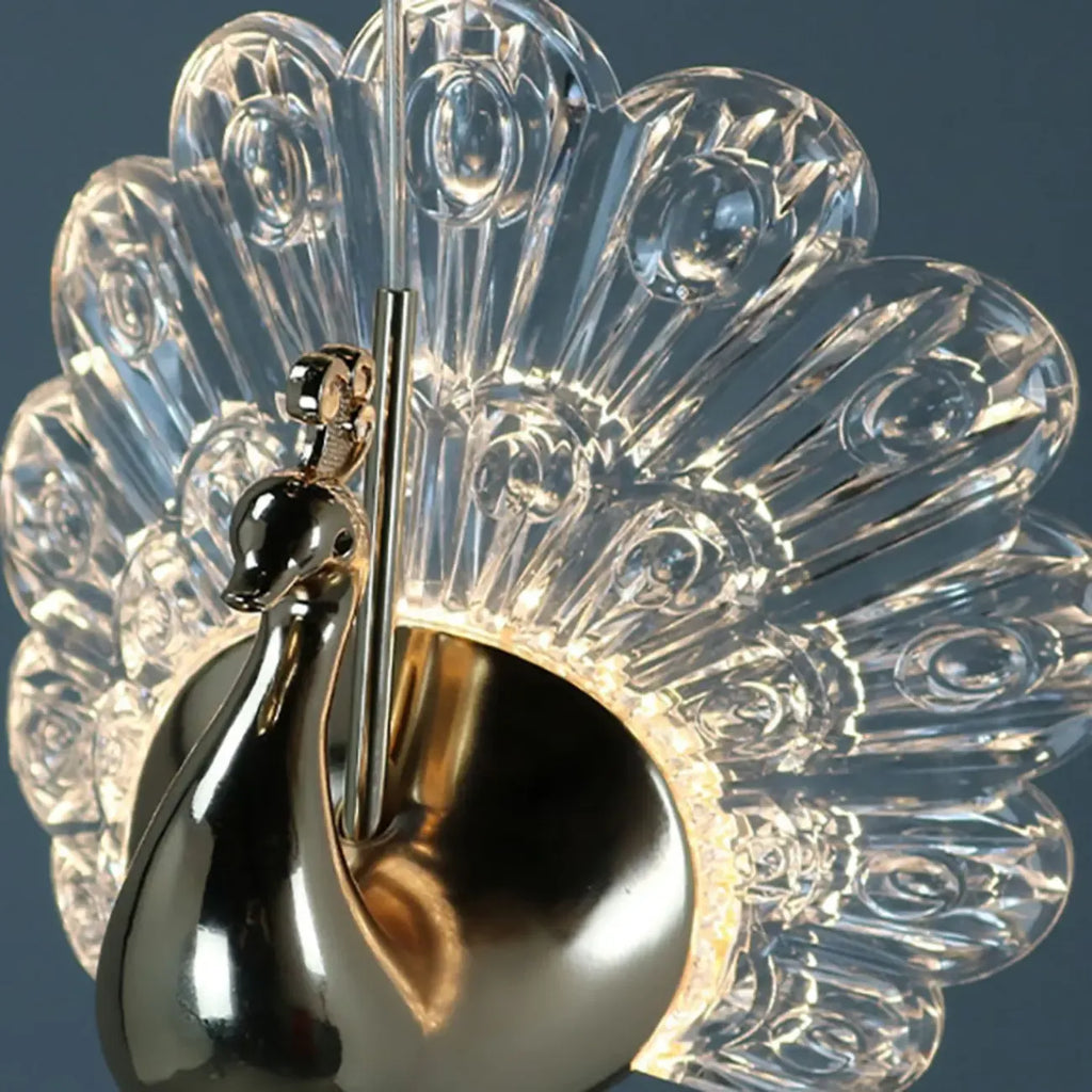 Suspension moderne à intensité variable LED en acrylique doré et motif floral