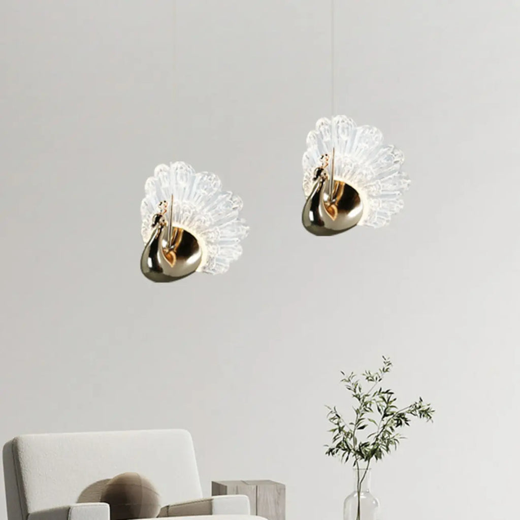 Suspension moderne à intensité variable LED en acrylique doré et motif floral