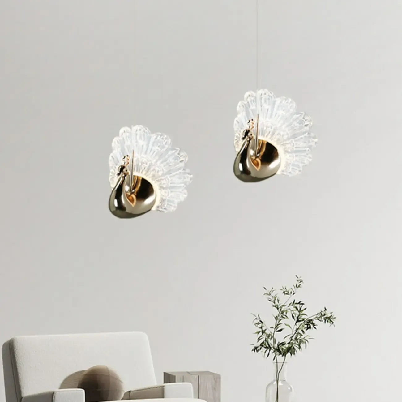 Suspension moderne à intensité variable LED en acrylique doré et motif floral