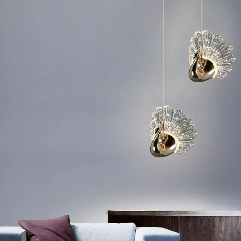 Suspension moderne à intensité variable LED en acrylique doré et motif floral