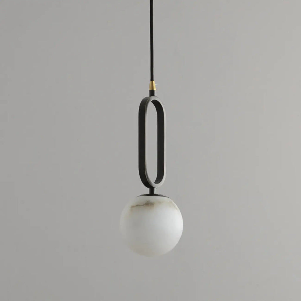 Suspension moderne en métal noir et pierre avec globe à deux broches