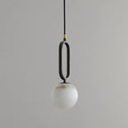 Suspension moderne en métal noir et pierre avec globe à deux broches