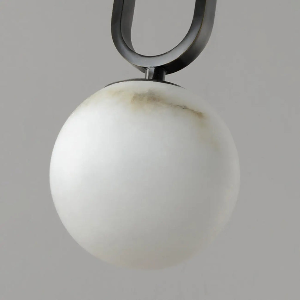 Suspension moderne en métal noir et pierre avec globe à deux broches