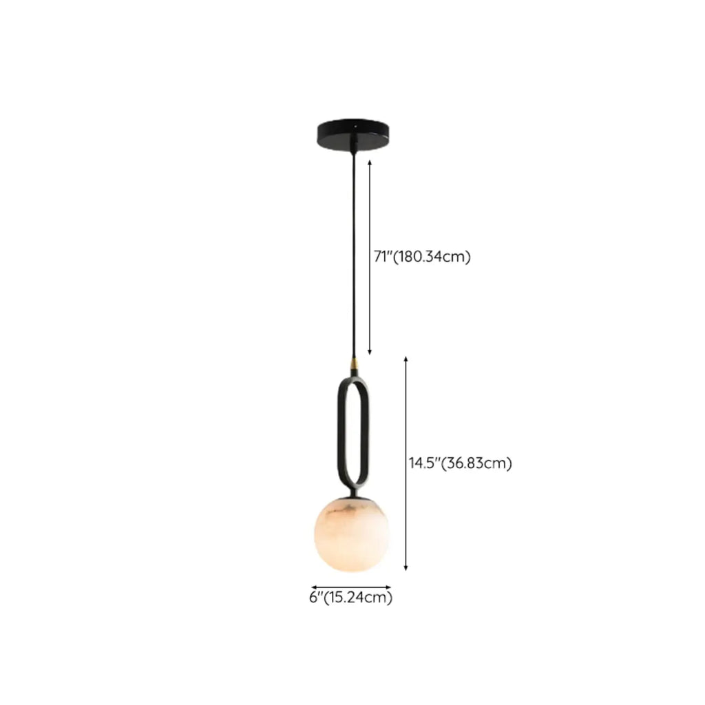 Suspension moderne en métal noir et pierre avec globe à deux broches