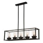 Suspension cylindrique en verre et métal noir de style industriel pour îlot de cuisine