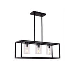Suspension cylindrique en verre et métal noir de style industriel pour îlot de cuisine