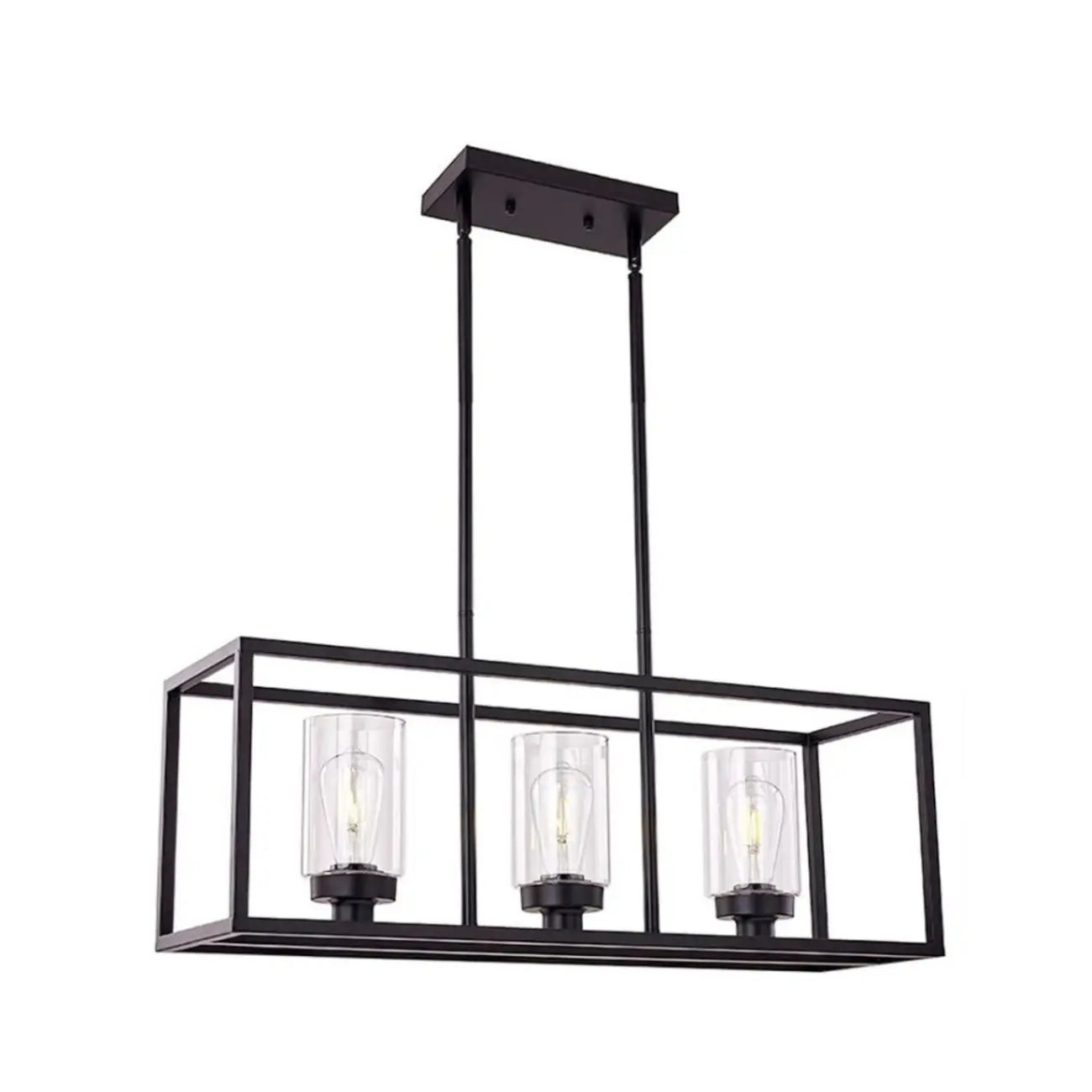 Suspension cylindrique en verre et métal noir de style industriel pour îlot de cuisine