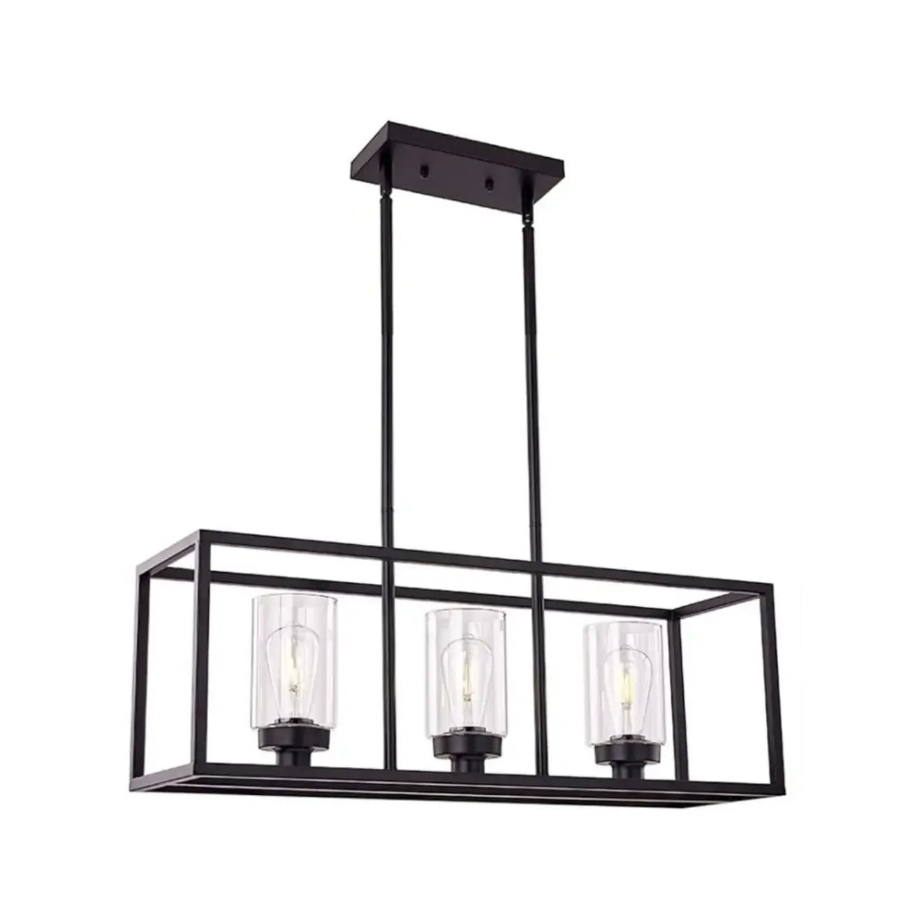 Suspension cylindrique en verre et métal noir de style industriel pour îlot de cuisine