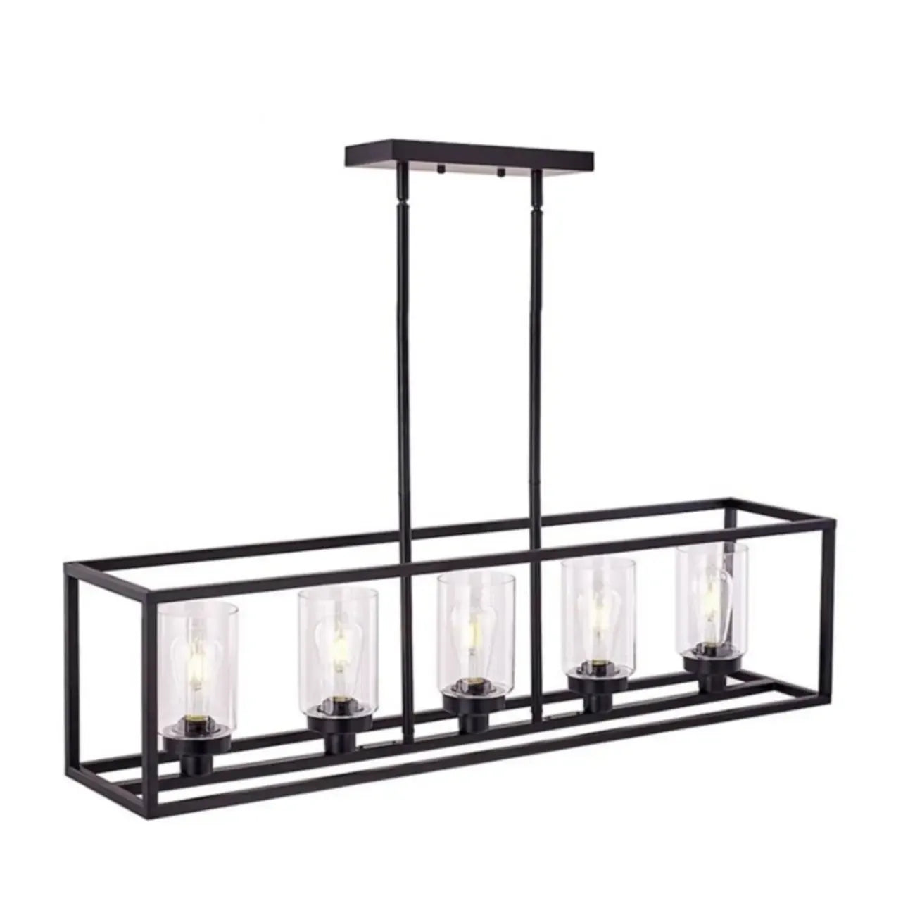 Suspension cylindrique en verre et métal noir de style industriel pour îlot de cuisine