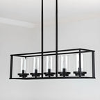 Suspension cylindrique en verre et métal noir de style industriel pour îlot de cuisine