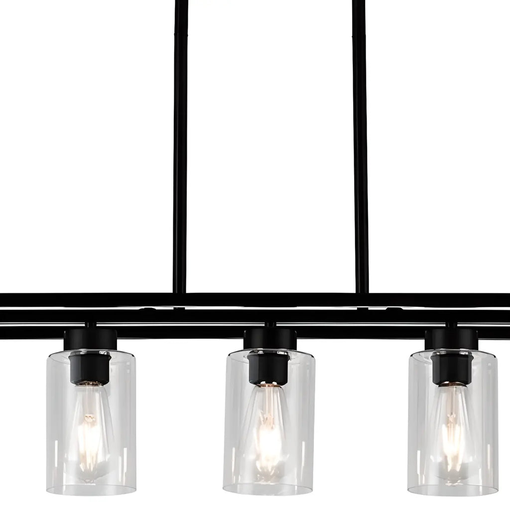 Suspension cylindrique en verre et métal noir de style industriel pour îlot de cuisine