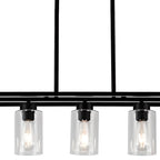 Suspension cylindrique en verre et métal noir de style industriel pour îlot de cuisine