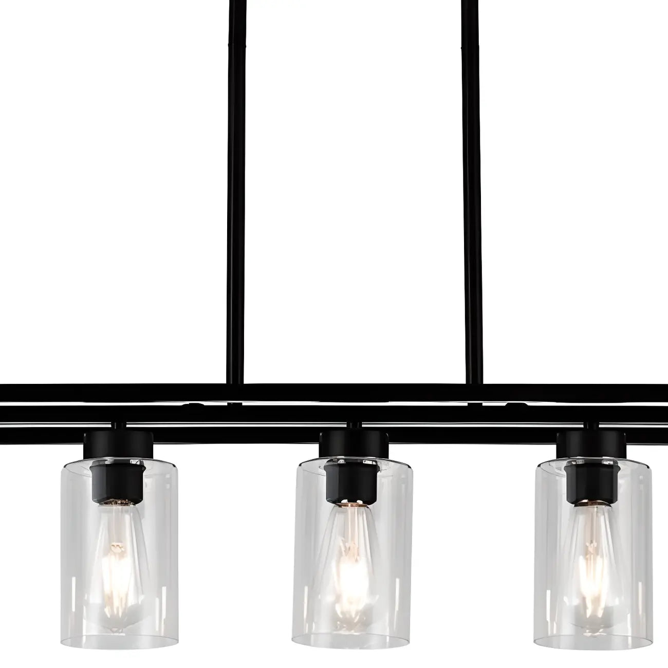 Suspension cylindrique en verre et métal noir de style industriel pour îlot de cuisine