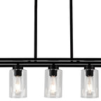 Suspension cylindrique en verre et métal noir de style industriel pour îlot de cuisine