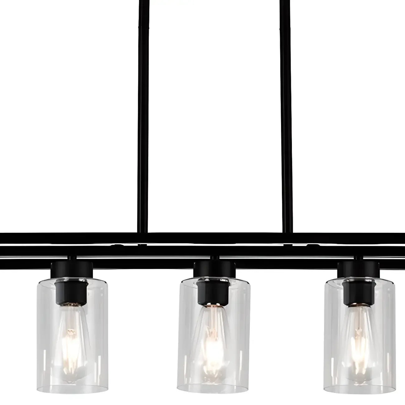 Suspension cylindrique en verre et métal noir de style industriel pour îlot de cuisine