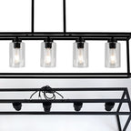 Suspension cylindrique en verre et métal noir de style industriel pour îlot de cuisine