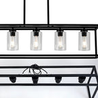 Suspension cylindrique en verre et métal noir de style industriel pour îlot de cuisine