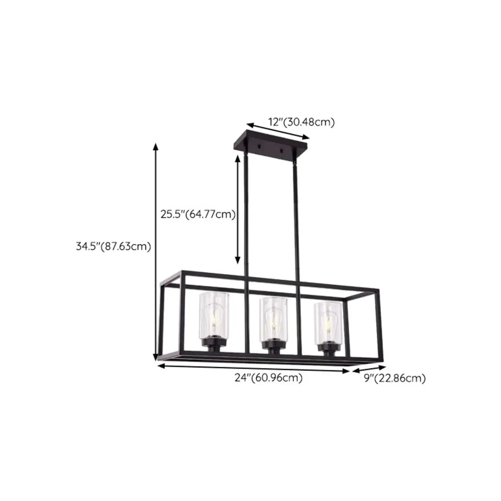 Suspension cylindrique en verre et métal noir de style industriel pour îlot de cuisine