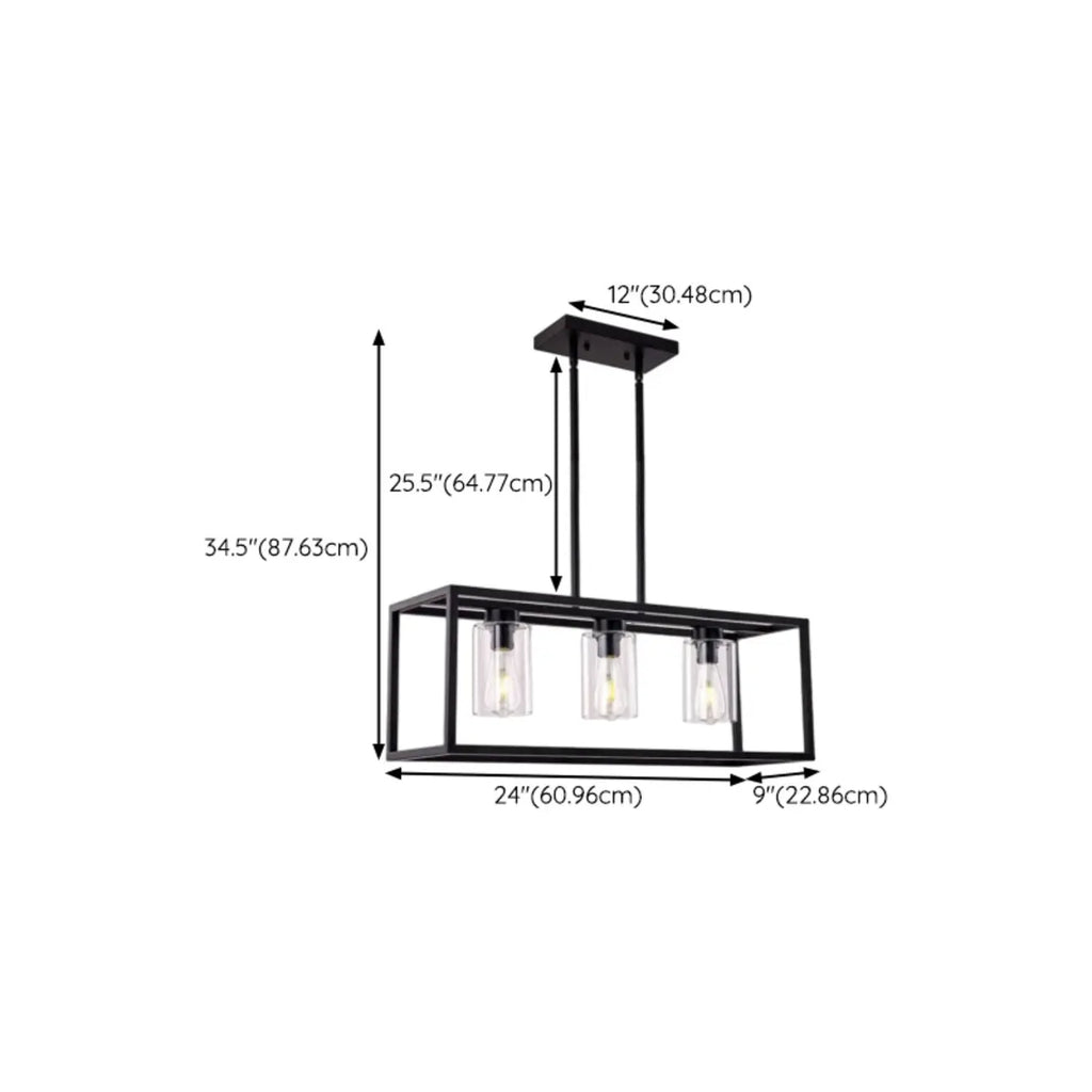 Suspension cylindrique en verre et métal noir de style industriel pour îlot de cuisine