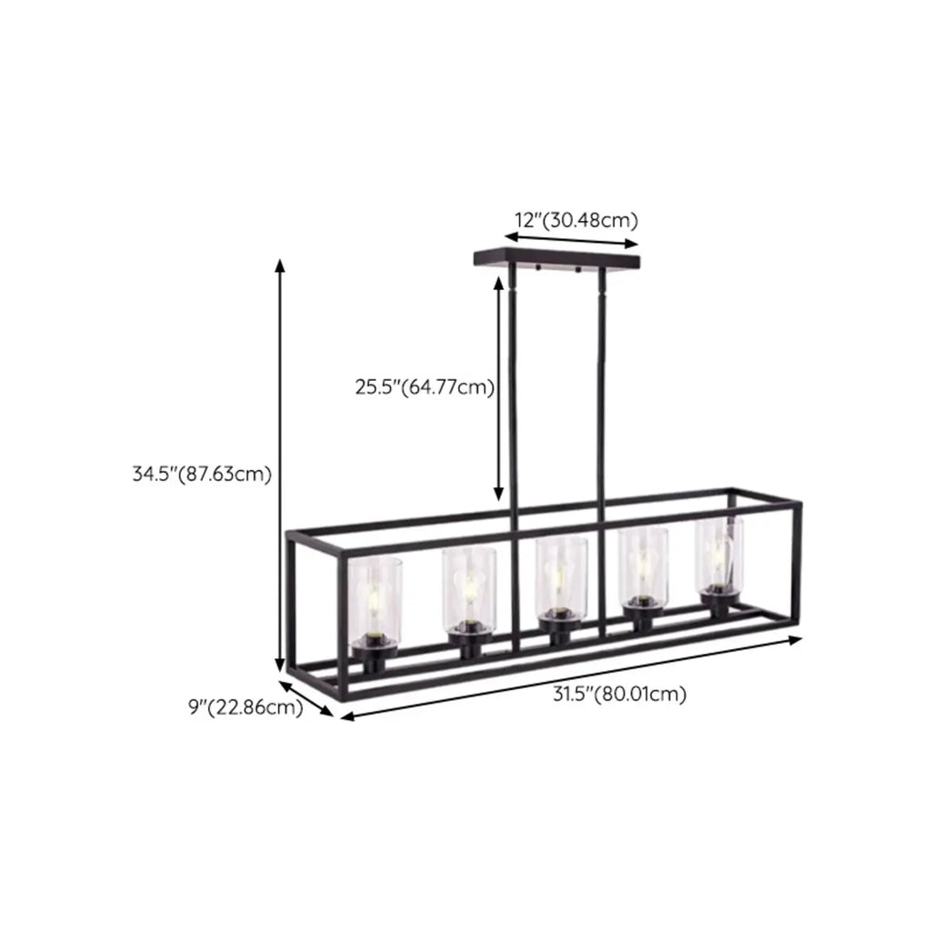 Suspension cylindrique en verre et métal noir de style industriel pour îlot de cuisine