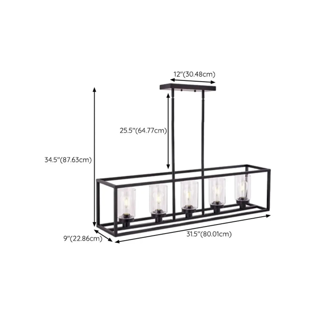 Suspension cylindrique en verre et métal noir de style industriel pour îlot de cuisine