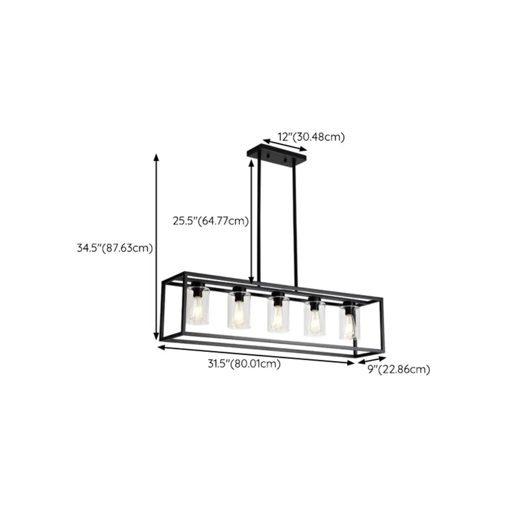 Suspension cylindrique en verre et métal noir de style industriel pour îlot de cuisine