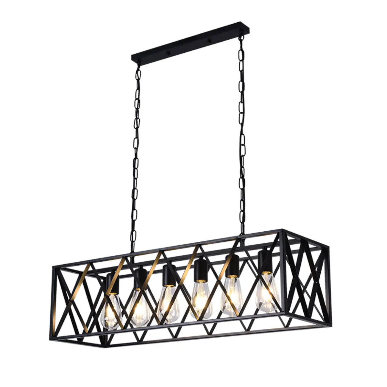 Suspension industrielle rectangulaire en métal réglable pour îlot de cuisine