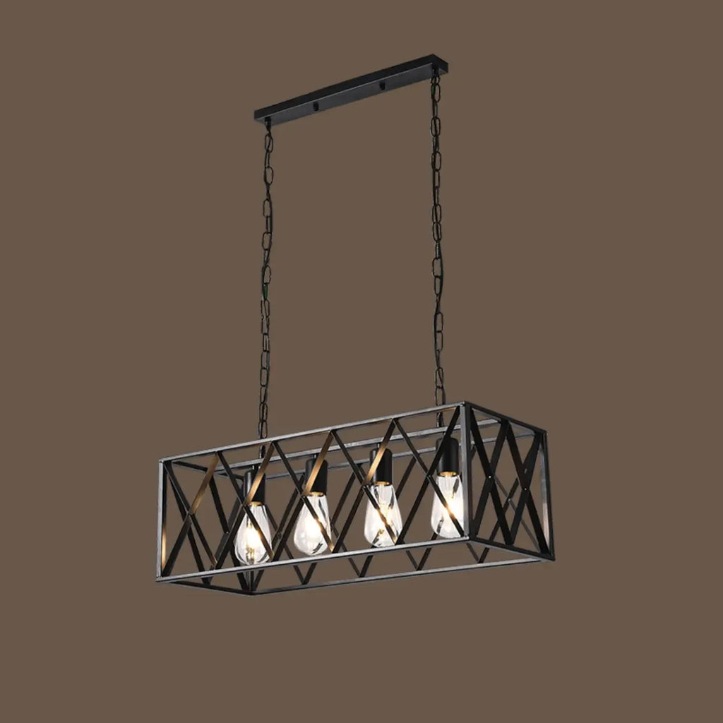 Suspension industrielle rectangulaire en métal réglable pour îlot de cuisine