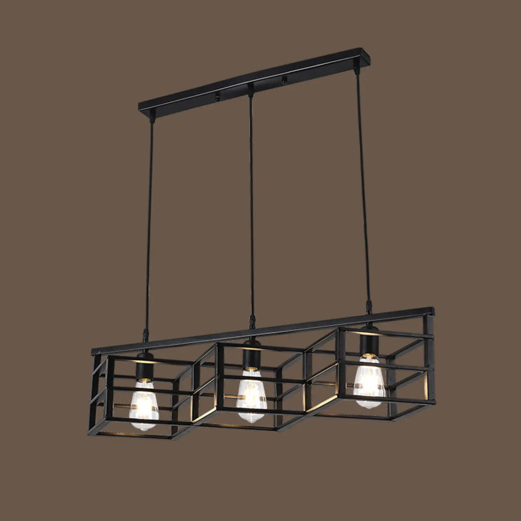 Suspension industrielle rectangulaire en métal réglable pour îlot de cuisine