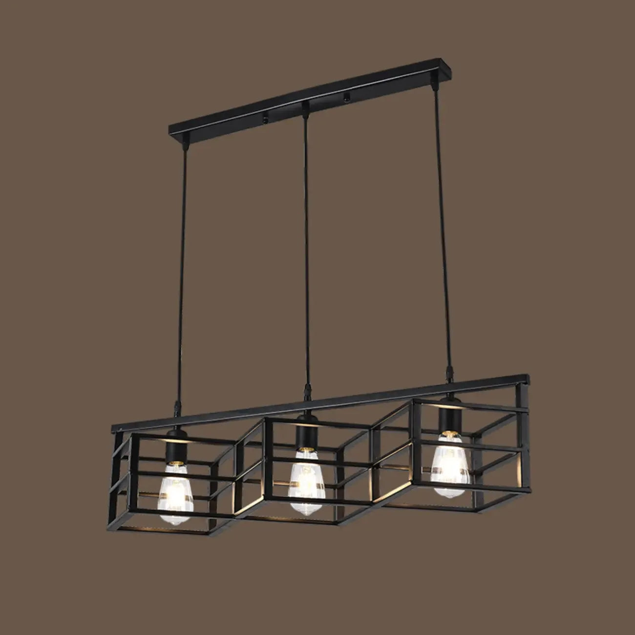 Suspension industrielle rectangulaire en métal réglable pour îlot de cuisine
