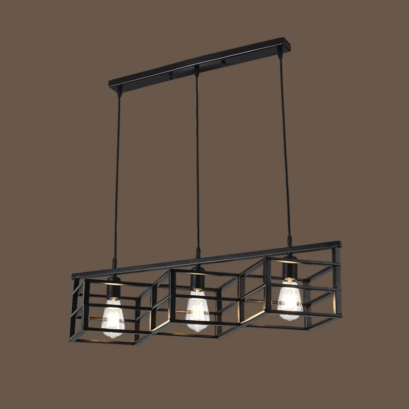Suspension industrielle rectangulaire en métal réglable pour îlot de cuisine