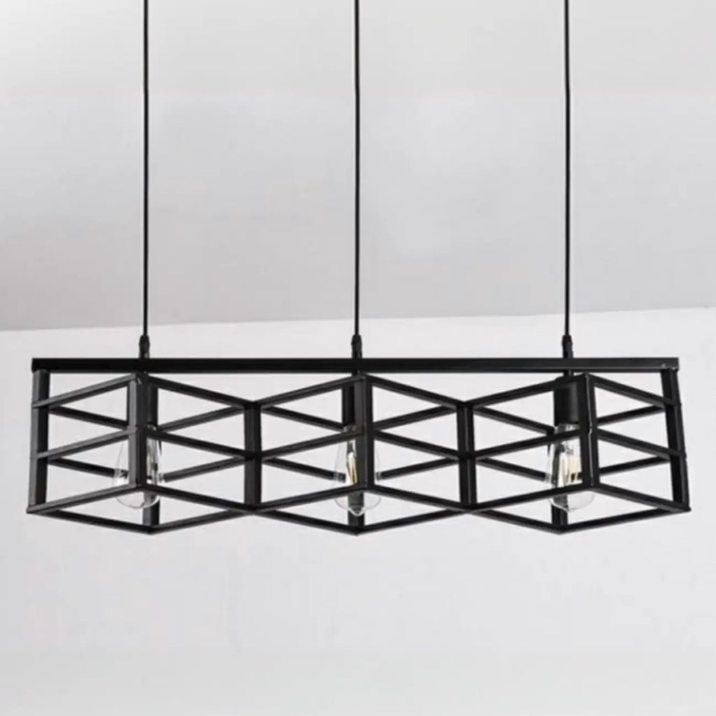 Suspension industrielle rectangulaire en métal réglable pour îlot de cuisine