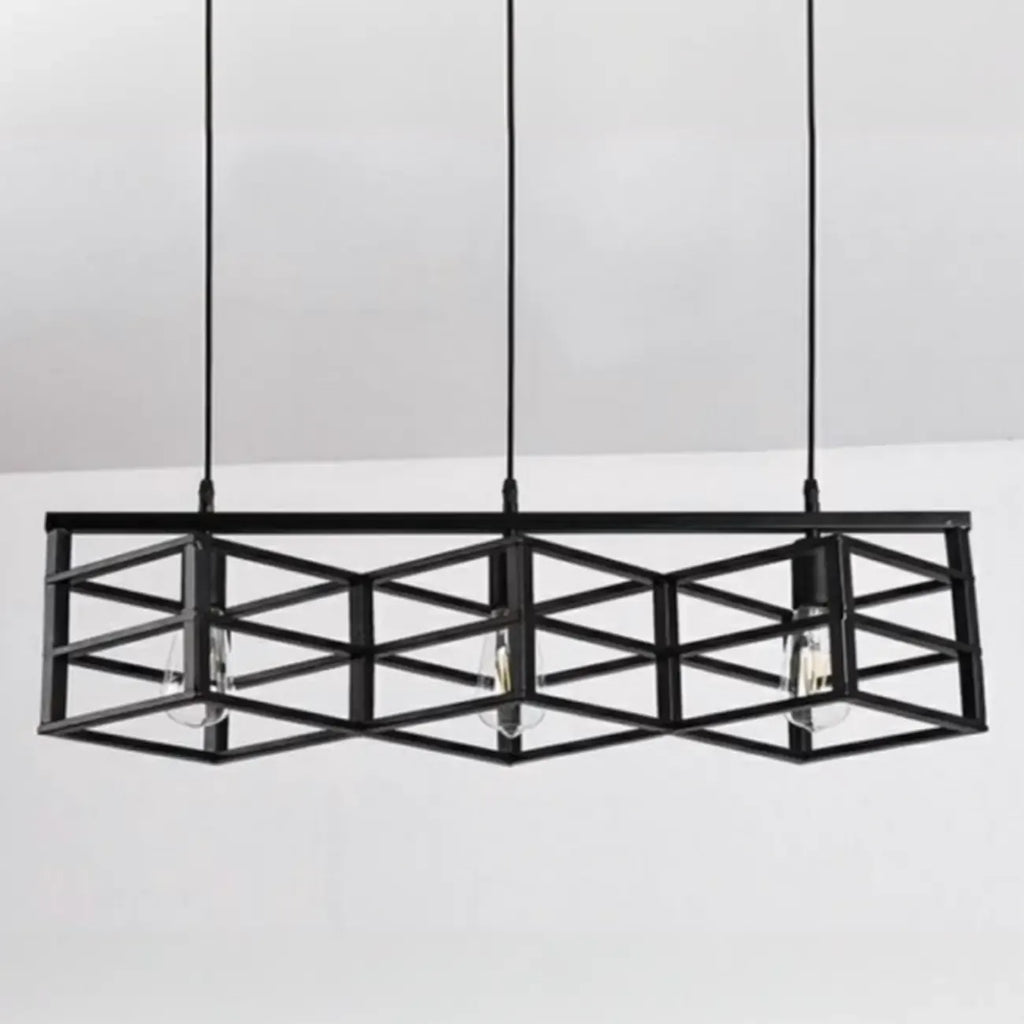 Suspension industrielle rectangulaire en métal réglable pour îlot de cuisine