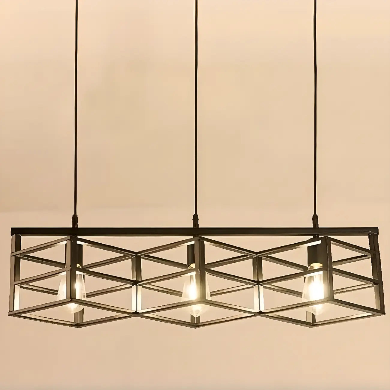 Suspension industrielle rectangulaire en métal réglable pour îlot de cuisine