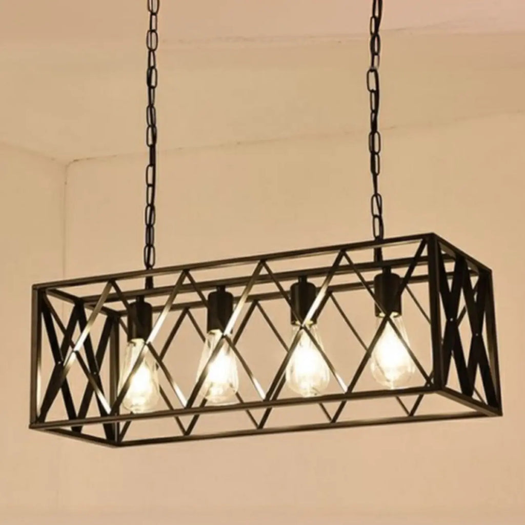Suspension industrielle rectangulaire en métal réglable pour îlot de cuisine